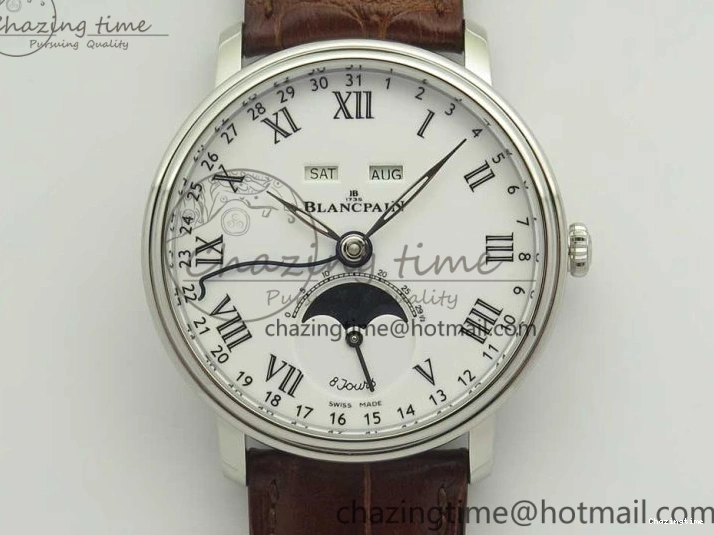 0712 Upgraded Villeret Quantième Complet 8 Jours SS Complicated Function OMF 1:1 Best Edition White Dial on Brown Leather Strap A 7983